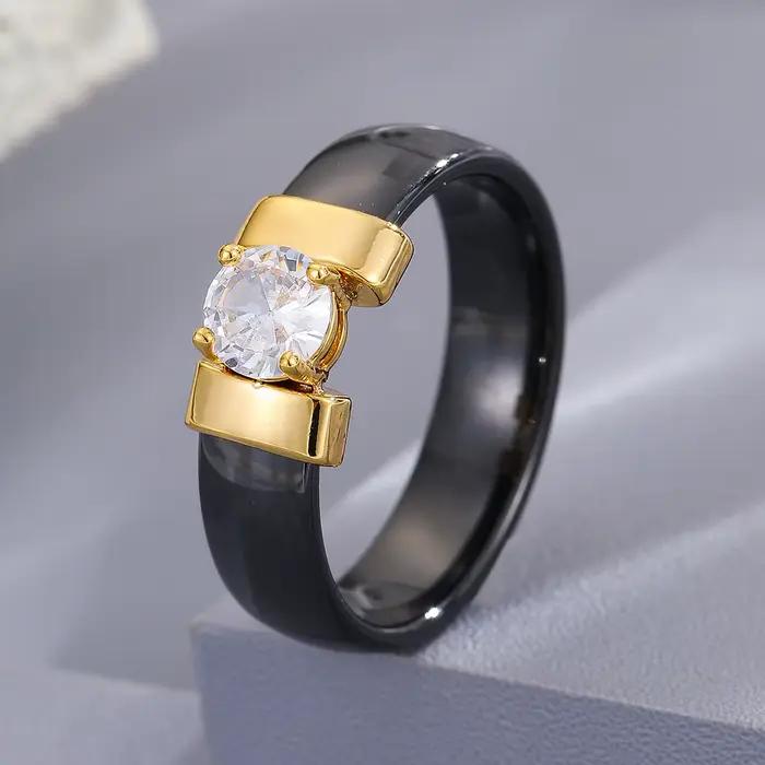 Bague en céramique minimaliste, bague ronde en zircon synthétique, bague pour femme de luxe léger et de niche