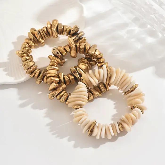 Ensemble de bracelets Bohème en or bruni CCB et perles de résine dégradées pour femme – Bijoux tendance pour l'été, la plage, les vacances et les fêtes