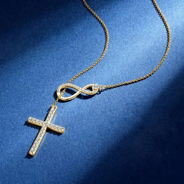 Collier pendentif infini en argent Sterling 925 pour femmes, bijoux ronds en croix Moissanite 0,5 ct avec certificat