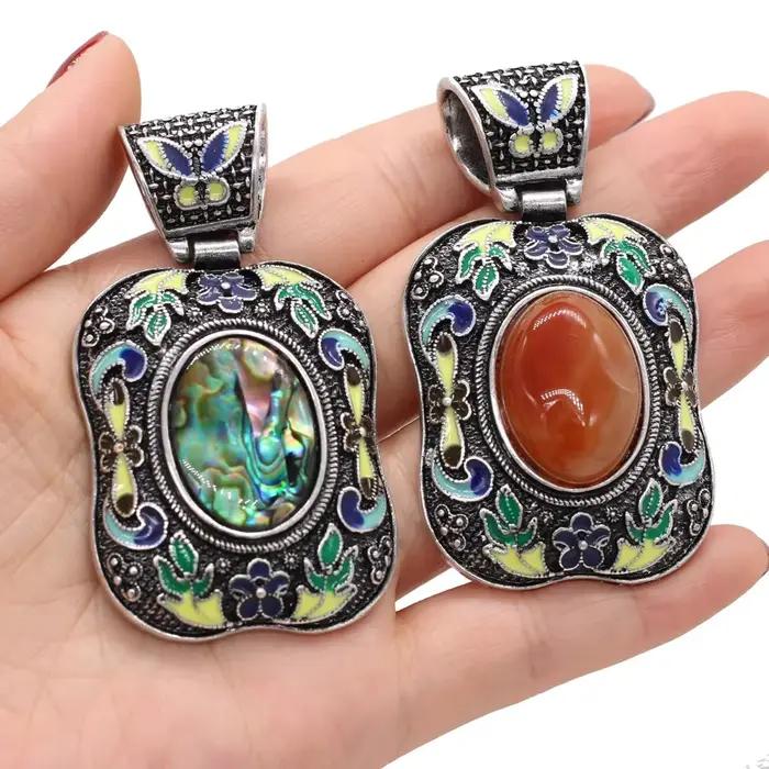 Pendentif en pierre semi-précieuse naturelle, quartz rose, breloques rétro pour bijoux à bricoler soi-même, colliers de la présidence exécutive, bracelets et boucles d'oreilles, taille 38x70mm