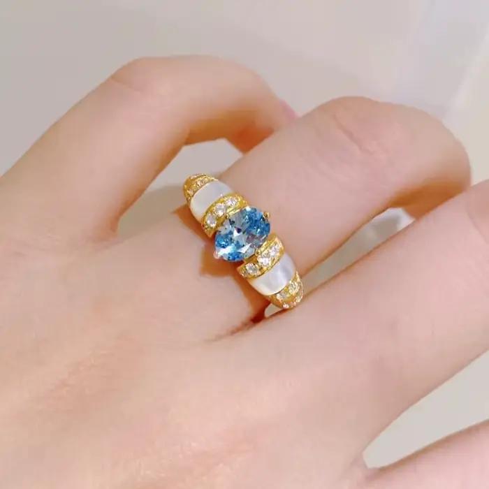Bague en diamant rose naturel pour femmes, saphir bleu marine et diamants, accessoire de bijouterie élégant et tendance, best-seller
