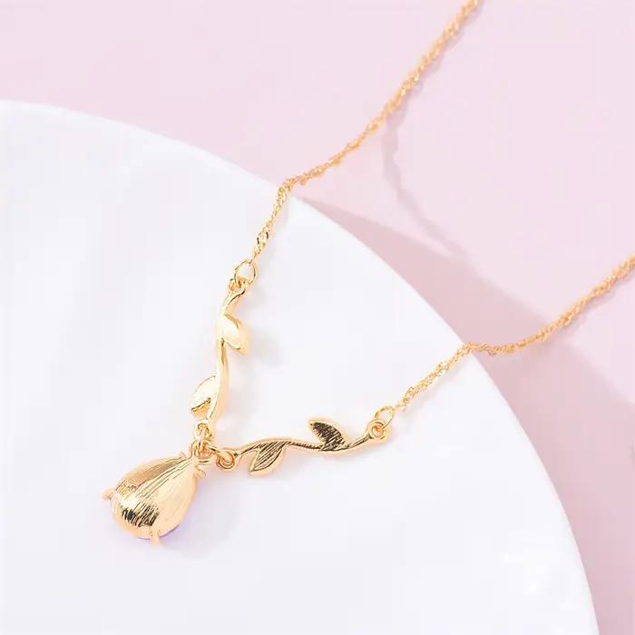 Pendentif princesse d'île Ro, collier Rose en cristal de Zircon naturel, bijoux romantiques luxueux populaires, cadeau de dessin animé identique
