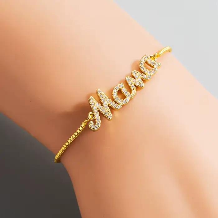 ZAKOL – Bracelet à breloques avec lettres « MOM », « MAMA » en zircone cubique, chaîne réglable, bijoux, cadeau pour la fête des mères