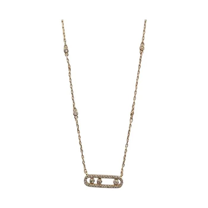 Collier à fermoir mobile incrusté de trois diamants pour femme, forme géométrique tendance, plaqué or 18 carats, design épingle de sûreté mobile H...