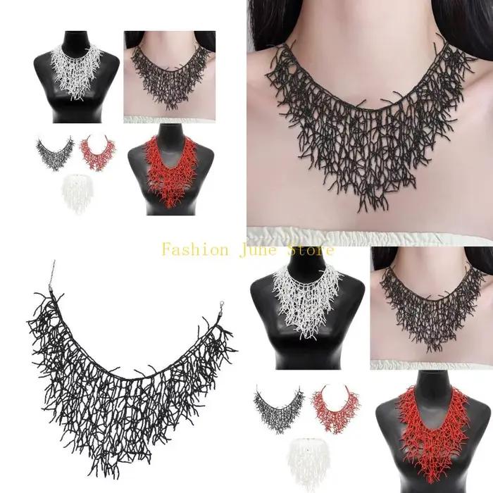 N5KA – collier en corail tissé à main, accessoire bijoux polyvalent pour dames