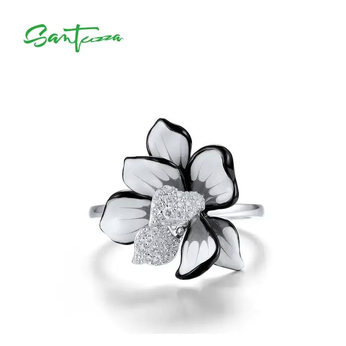 SANTUZZA-Bague en argent regardé 925 pour femme, fleur en émail violet et blanc, cadeaux de fête élégants, bijoux fins