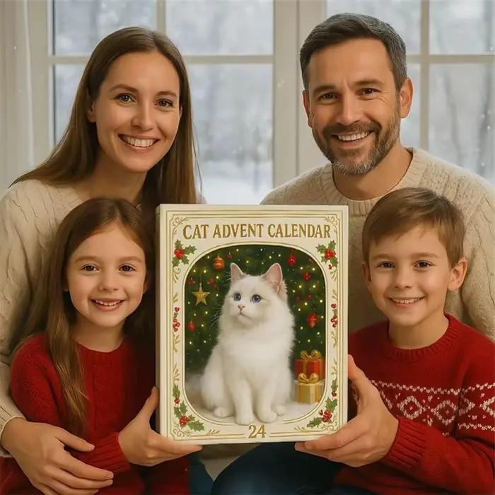Calendrier de l'avent pour amoureux des chats, compte à rebours de noël, calendrier de chat mignon en acrylique 2D, ornement de vacances artistique pour noël