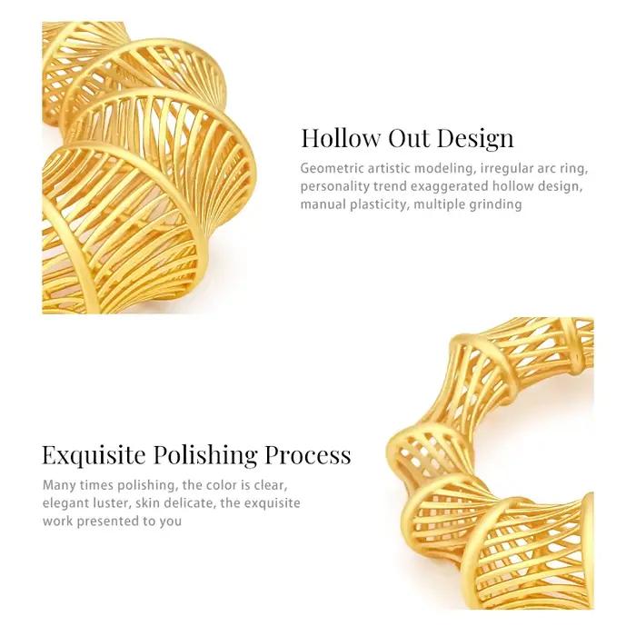 IVOG – bague luxueuse en bambou ajourée, bijoux personnalisés à motif de Texture de ligne d'arc irrégulière pour femmes, fête de mariage