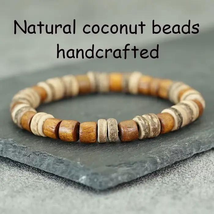 Bracelet artisanal en perles de noix de coco naturelles et en bois, unisexe, 4 couleurs au choix, léger, confortable, énergie et guérison, bracelet en brins