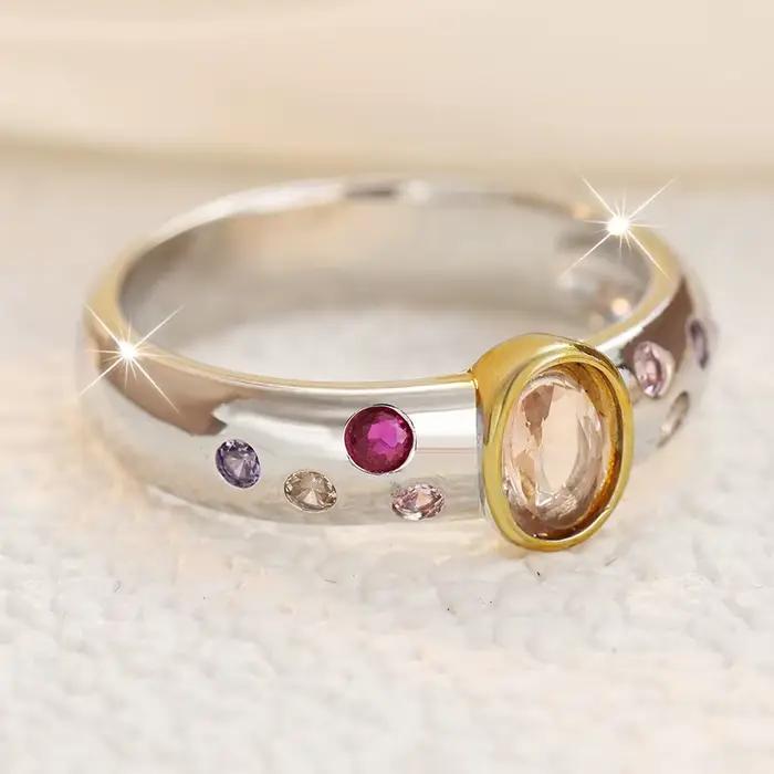Magnifique bague pour femme incrustée de CZ multicolores, classique, bicolore, géométrique, à porter au quotidien, bijoux de fête, cadeau d'anniversaire