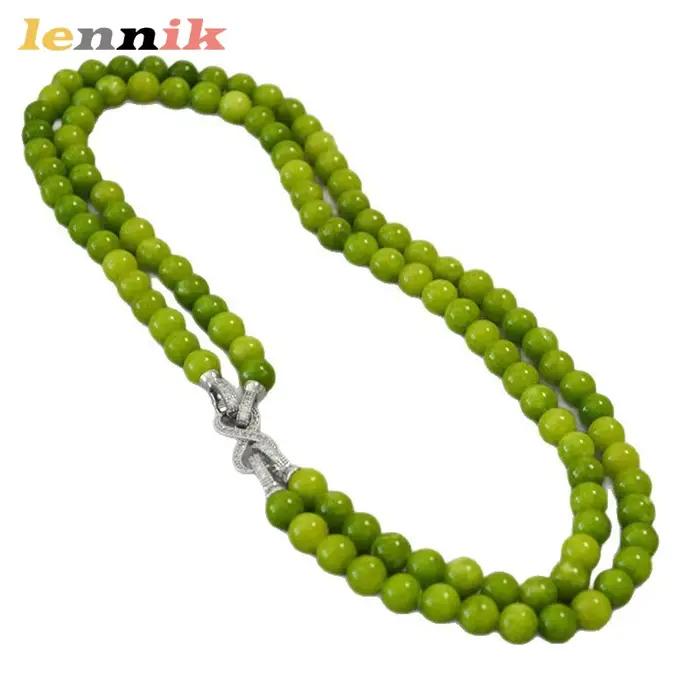 LENNIK Nouveau collier en serpentine olive de style chinois, chaîne superposée en zircon plaqué argent, réglable avec 8 fermoirs, bijoux de mode pour femmes
