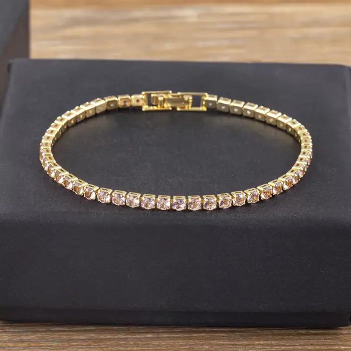 Nidin – Bracelet chaîne de Tennis pour femmes, luxe, pratique, 4 griffes, mosaïque, zircone cubique, 6 couleurs arc-en-ciel, bijoux de fête à la mode, cadeau