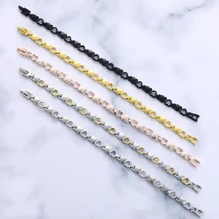 Bracelet magnétique de santé en acier inoxydable, forme de cœur, germanium, anti-radiation, pour femmes