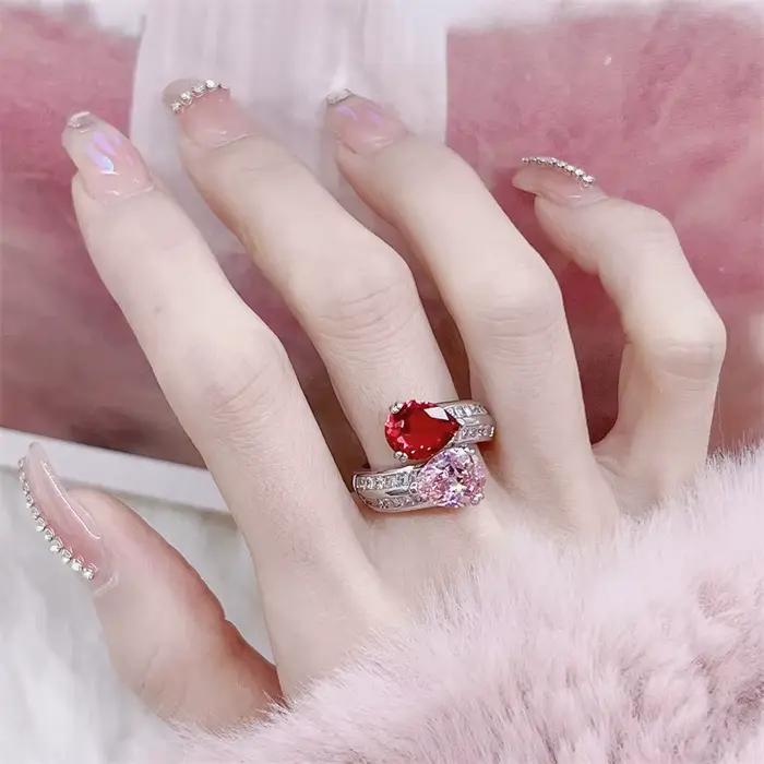 Bague de luxe en argent Sterling 925, Zircon scintillant, pierres précieuses roses, pour dames, bague réglable de fête, bijoux de réception, cadeau