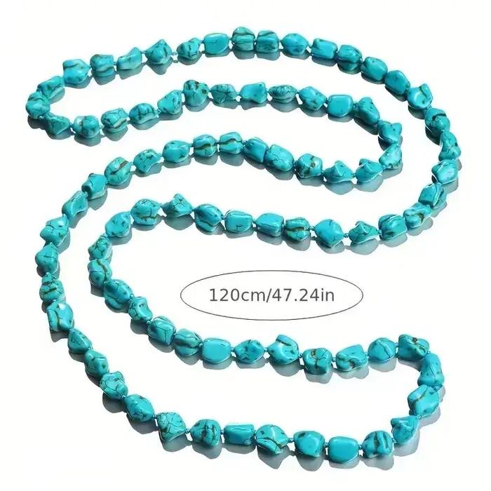 Collier sans fin de perles turquoise pour femmes et adolescentes, style Boho, longue pierre nouée, multicouche, bijoux faits à la main