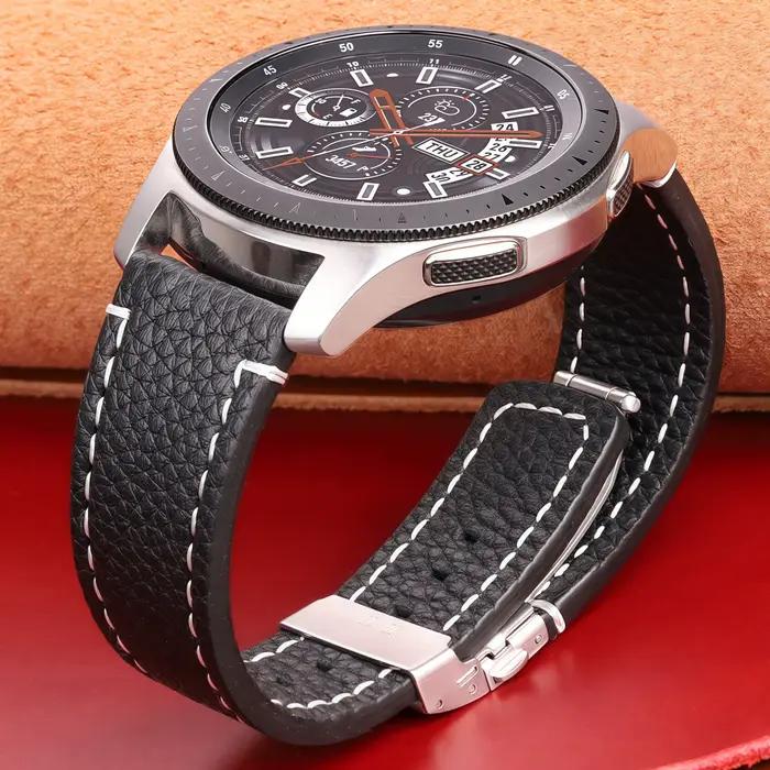 Bracelet de montre en cuir véritable pour femmes et hommes, 18mm, 20mm, 22mm, 24mm, noir, marron, bleu, cuir de vache souple, avec fermoir déployant