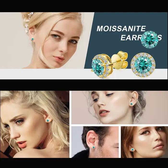 TUHE unisexe classique rond émeraude VVS1 Moissanite boucle d'oreille pour les femmes bijoux fins de luxe mariage 925 argent boucle d'oreille cadeau