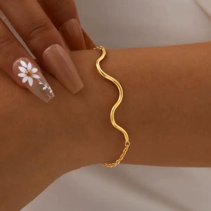 Bracelet ondulé à la mode pour femmes, bracelets plats Rolo JOBracelets en acier inoxydable étanches, cadeau de bijoux de carillon