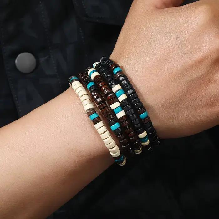 Ensemble de bracelets en perles de bois pour hommes, nouveau bracelet ethnique, simple, solide, document, perlé, mode masculine, article, accessoires de bijoux