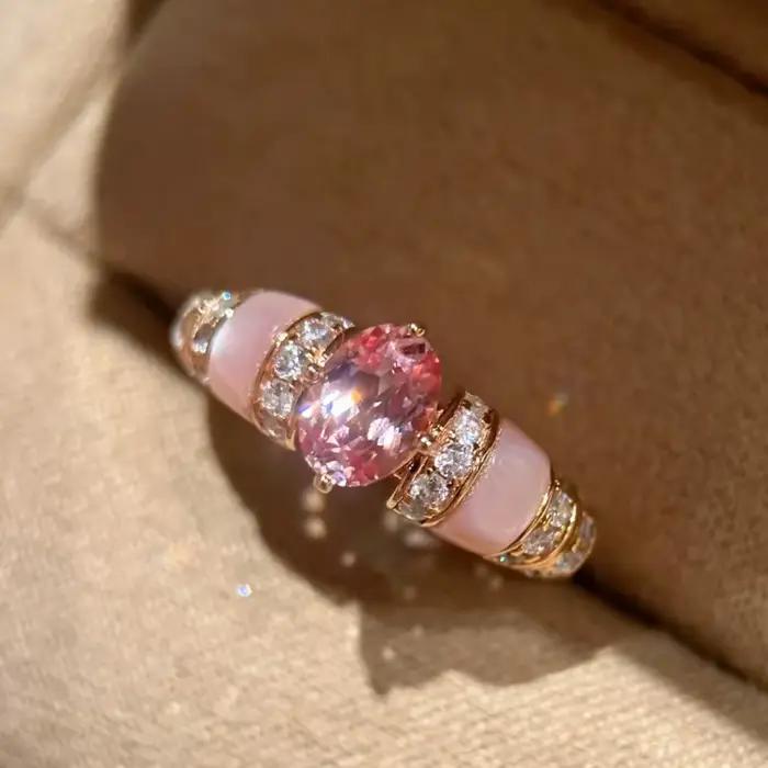 Bague en diamant rose naturel pour femmes, saphir bleu marine et diamants, accessoire de bijouterie élégant et tendance, best-seller