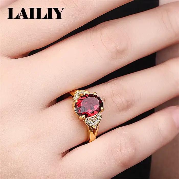 LAILIY Bague ajustable en argent sterling 925 plaqué or 18 carats avec rubis pour femme, bijoux tendance