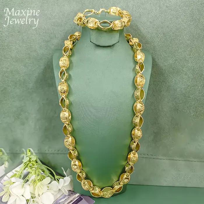 Ensemble de bijoux hip-hop avec collier et bracelet en chaîne longue dorée originale de 24,8 pouces pour homme, bijoux de fiançailles, cadeaux de luxe pour les fêtes