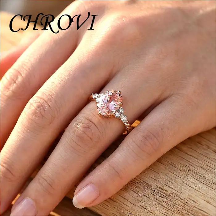 Bague vintage en argent sterling 925 rose et orange sertie de diamants à haute teneur en carbone, bague de mariage torsadée pour femme