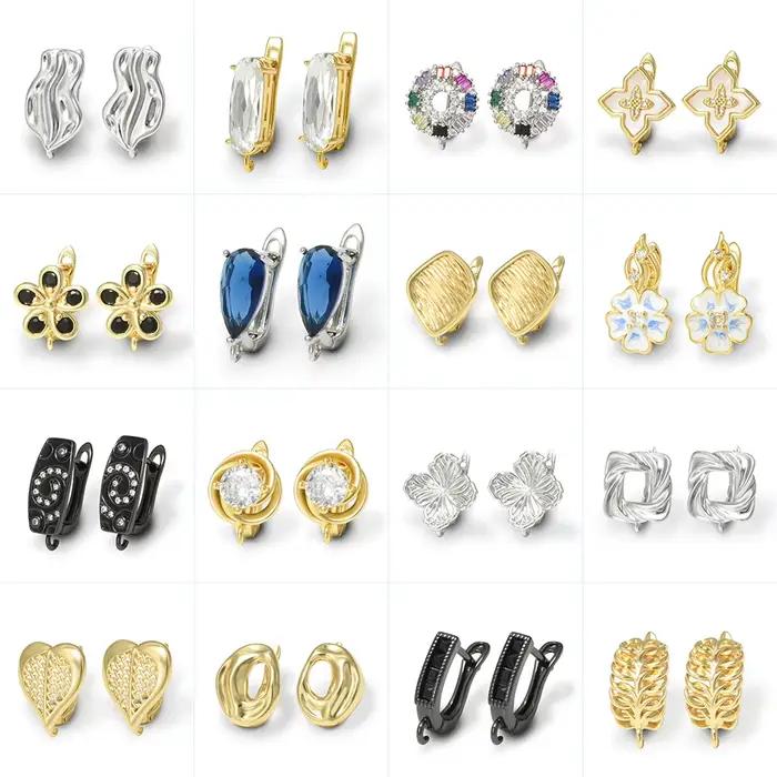 1 paire de crochets de boucles d'oreilles en laiton plaqué or 18 carats, creux, anti-décoloration, anti-allergie, accessoires de bijoux DIY