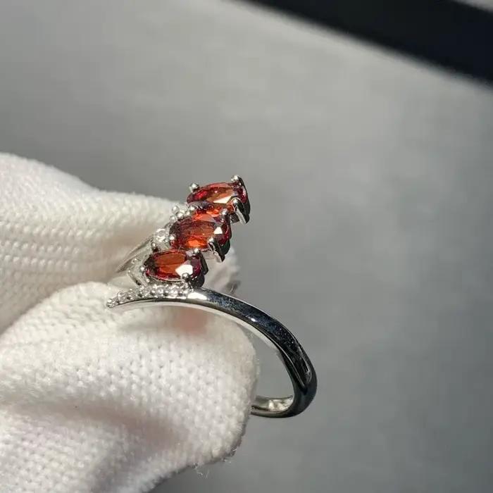 Bague en grenat naturel pour femme, faite à la main, bijoux fins, cadeau multicolore, style vintage, nouvel arrivage
