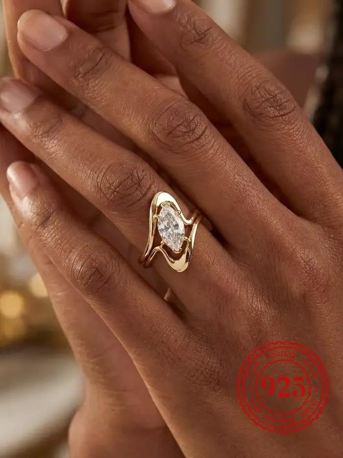 Bague minimaliste en argent Sterling 925 pour femmes, avec Zircon de forme Marquise, pour anniversaire, fête quotidienne, bijoux fins de haute qualité