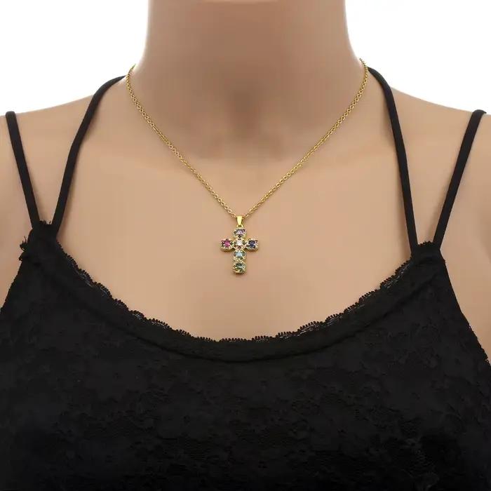 Collier avec pendentif croix de jésus en cristal pour femme, couleur or, zircone cubique, ras du cou chrétien, bijoux cadeau de prière