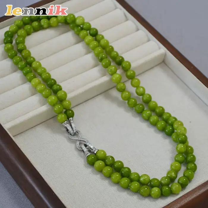 LENNIK Nouveau collier en serpentine olive de style chinois, chaîne superposée en zircon plaqué argent, réglable avec 8 fermoirs, bijoux de mode pour femmes