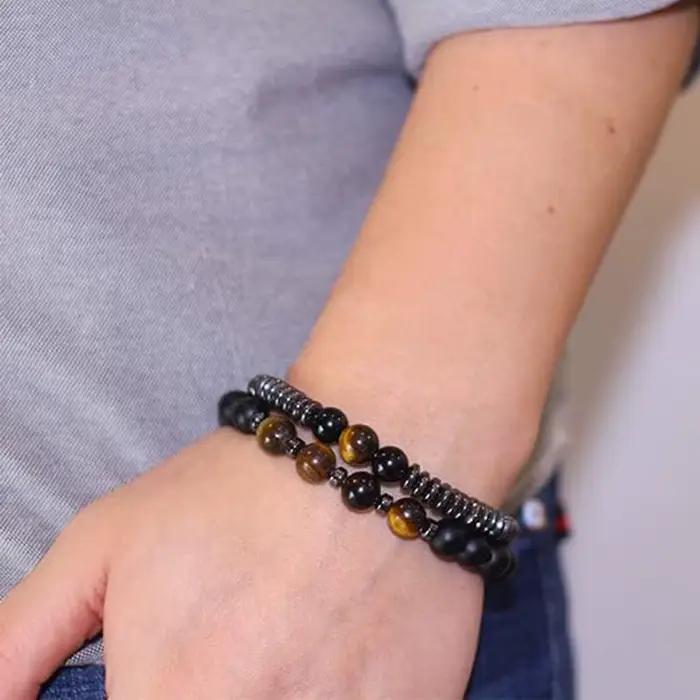 2 pièces/ensemble Bracelet de guérison magnétique soulagement de la douleur de l'arthrite, perte de poids thérapie de bijoux sains guérir le sommeil, Bracelet en hématite