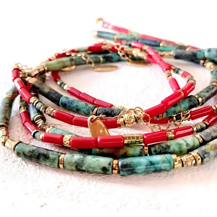 Collier de mode personnalisé populaire européen et américain, accessoires en acier inoxydable, pierre africaine naturelle