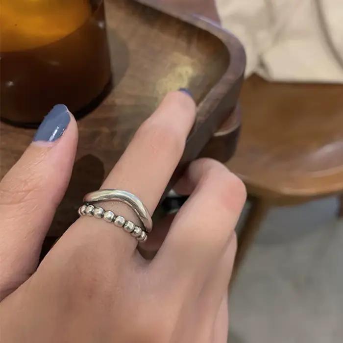 Nouvelle bague en argent sterling 925, épaisse, simple, motif vague thaïlandaise, double couche, tendance, pour couple, cadeau femme, livraison directe