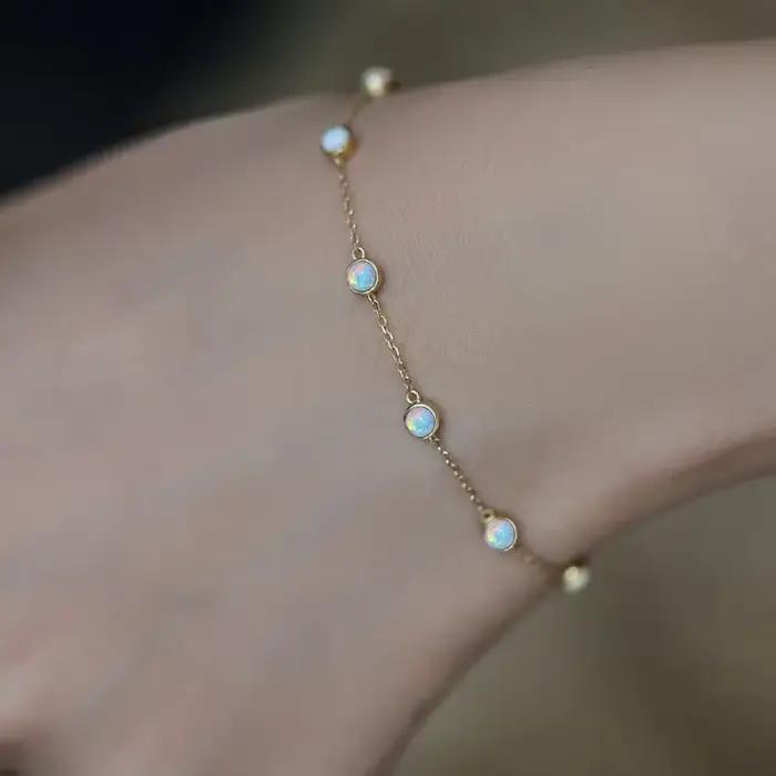 SOFTPIG-Bracelet en argent regardé 925 véritable pour femme, opale ronde, or 18 carats, bijoux de fête, cadeau exquis, mode