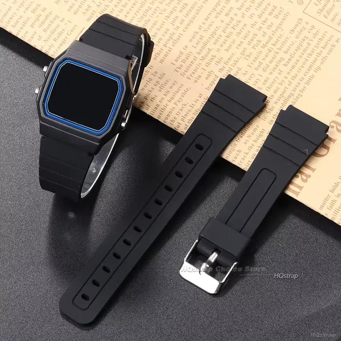 Bracelet de montre en Silicone 18mm pour Casio W800H, souple, en caoutchouc noir, pour SGW400 F91W F84 F105/108/A158/168 AE1200/1300