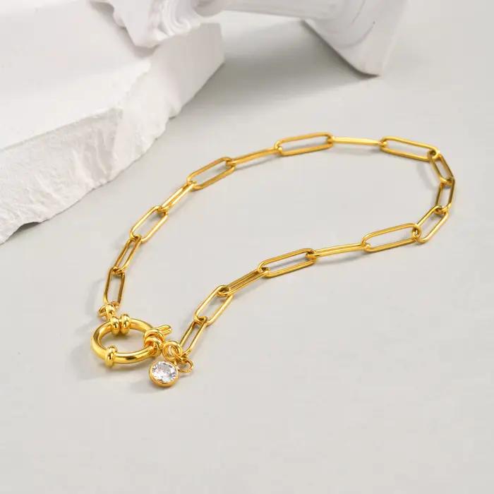 Bracelet de cheville en chaîne pour femmes, fermoirs à ressort, lien de trombone en acier inoxydable, Bracelet de cheville en Zircon, cadeau de bijoux de pied à la mode étanche