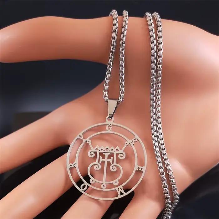 Satan Sigil GREMORY-Collier Rond en Acier Inoxydable pour Femme, Bijoux en Argent, N3329S03