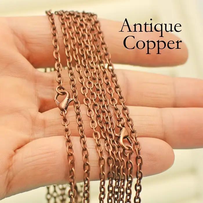 Collier à maillons de câble pour hommes et femmes, plaqué argent, bronze, cuivre, document noir, vente en gros, 100 pièces