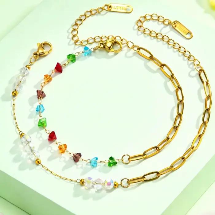 Bracelet en cristal arc-en-ciel avec perles multicolores pour femme, chaîne réglable, style bohème, mignon, bijou de poignet, cadeau