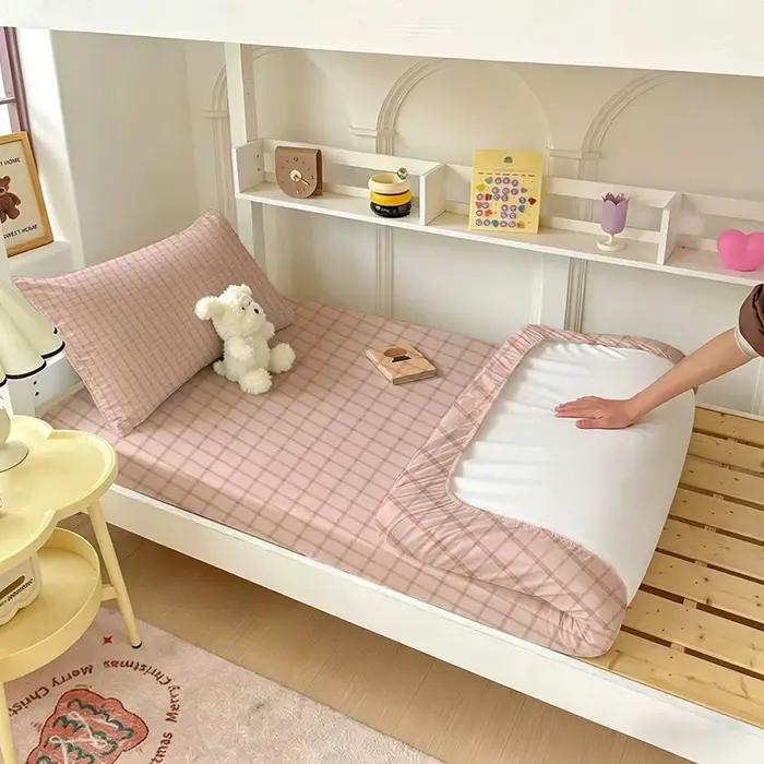 Ensemble de literie à fines rayures rose clair et marron, 3 pièces, drap-housse sans garnissage, literie douce pour la décoration de la chambre à coucher