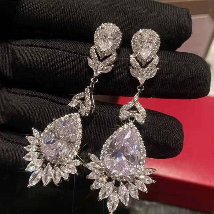 ZAKOL luxe clair AAA Zircon grande Dange boucle d'oreille pour les femmes magnifique argent couleur Banquet fête de mariage bijoux