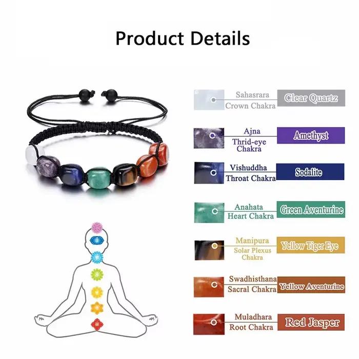 Bracelet Chakra en cristal de guérison Reiki, corde tressée en pierres précieuses naturelles, Bracelets réglables pour femmes et filles