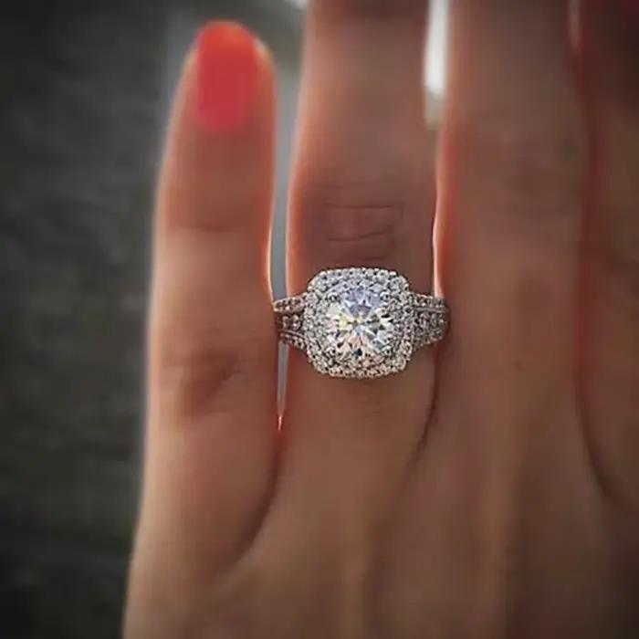 Bague en argent Sterling 925 avec Zircon carré et diamant, cadeau d'anniversaire pour fête de fiançailles et Banquet pour dames