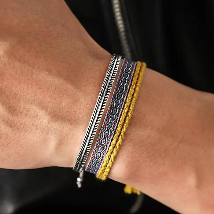 Woozu – ensemble de Bracelets en corde de coton faits à la main, Unique, à la mode, en argent tibétain 925, pour femmes et hommes, bijoux cadeau