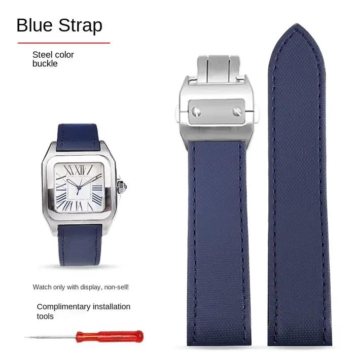 Pour Cartier 20mm 23mm bracelet de montre Santos SANTOS 100 bracelet en nylon Grain W20073X8 W 2020005 bracelet de montre inférieur en peau de vache pour hommes
