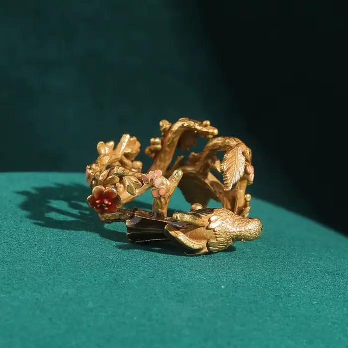 Bagues Vintage couleur or pour femmes, Branches de fleur de prunier, accessoires creux de luxe, qualité, bijoux de fête, 2025