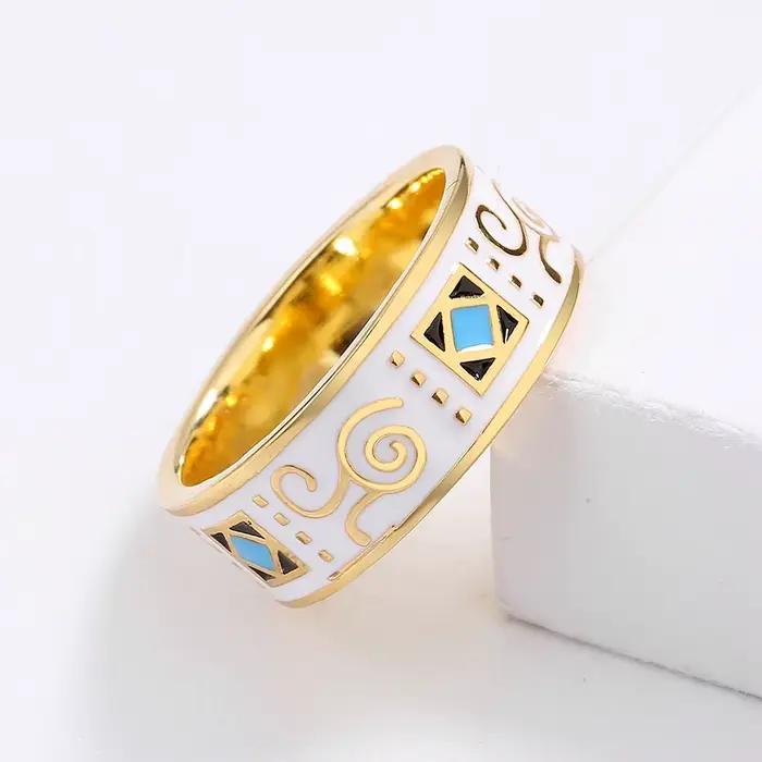 Classic18k or hommes bague mode motif irrégulier blanc main émail bijoux bague pour femmes 925 timbre offre spéciale anneaux de mariage