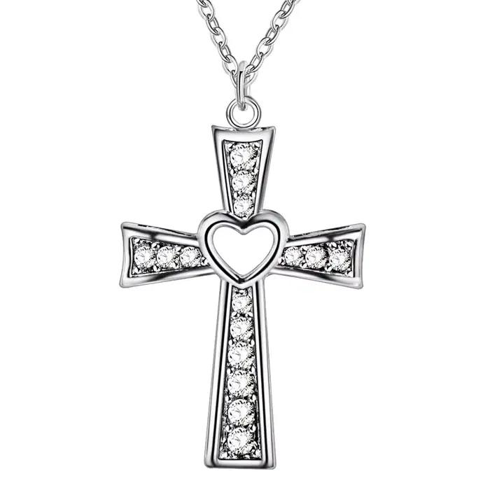 Collier en argent Sterling 925 pour femmes, bijoux de luxe pour mariage, pendentifs en forme de croix en cristal, chaîne